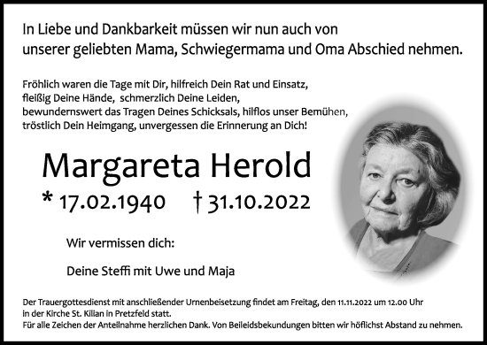 Anzeige von Margareta Herold von MGO