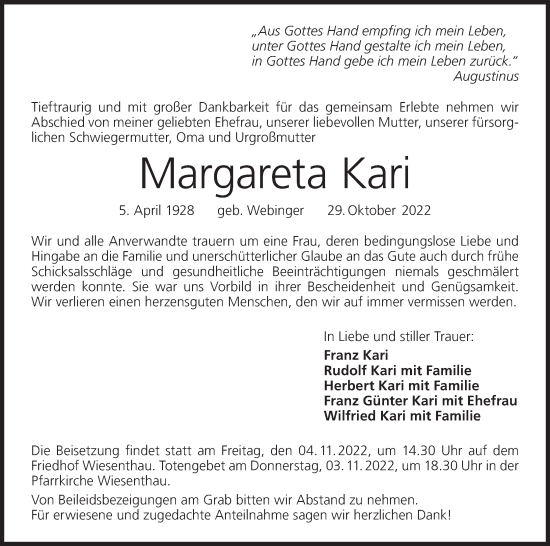 Anzeige von Margareta Kari von MGO