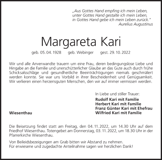 Anzeige von Margareta Kari von MGO