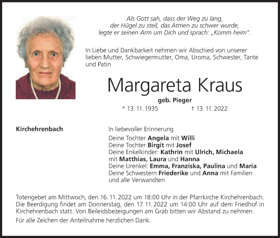 Anzeige von Margareta Kraus von MGO