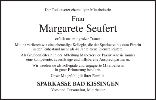 Anzeige von Margarete Seufert von MGO