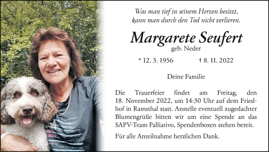 Anzeige von Margarete Seufert von MGO