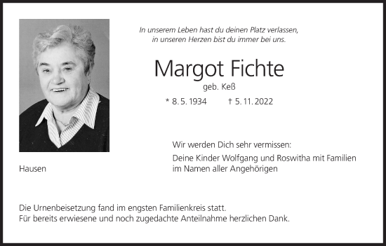 Anzeige von Margot Fichte von MGO