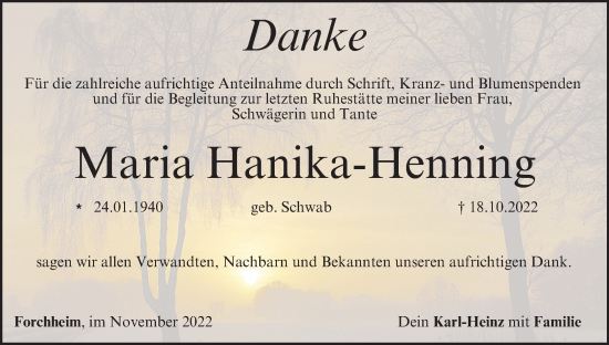 Anzeige von Maria Hanika-Henning von MGO