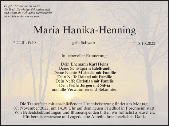 Anzeige von Maria Hanika-Henning von MGO