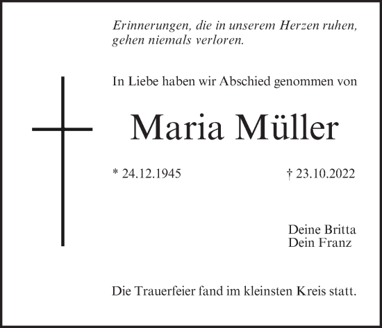 Anzeige von Maria Müller von MGO
