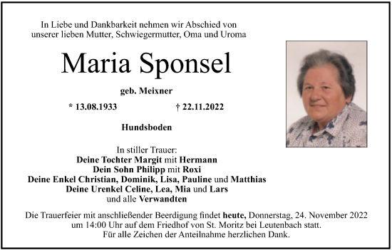 Anzeige von Maria Sponsel von MGO