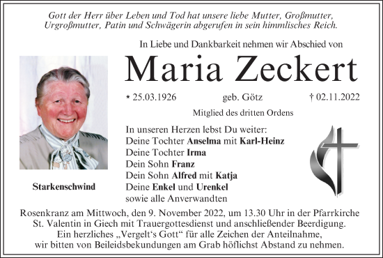 Anzeige von Maria Zeckert von MGO