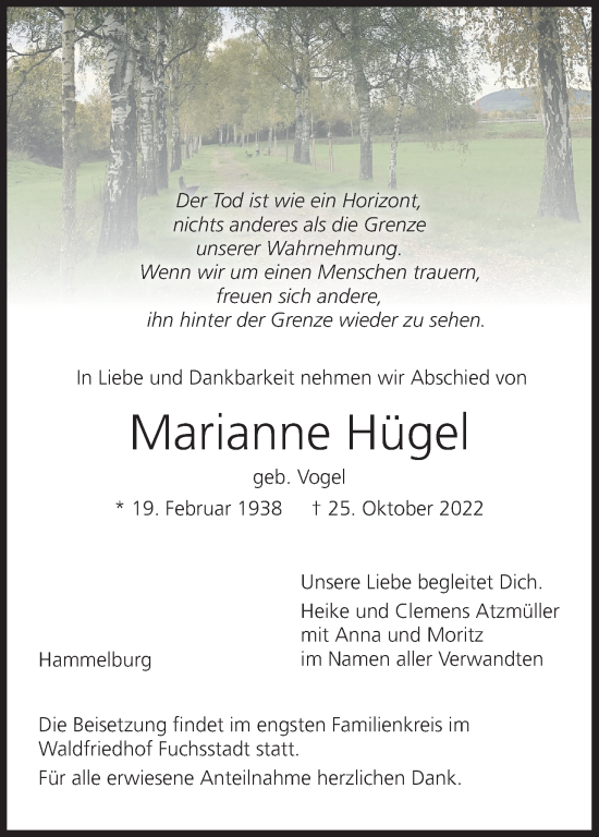 Anzeige von Marianne Hügel von MGO