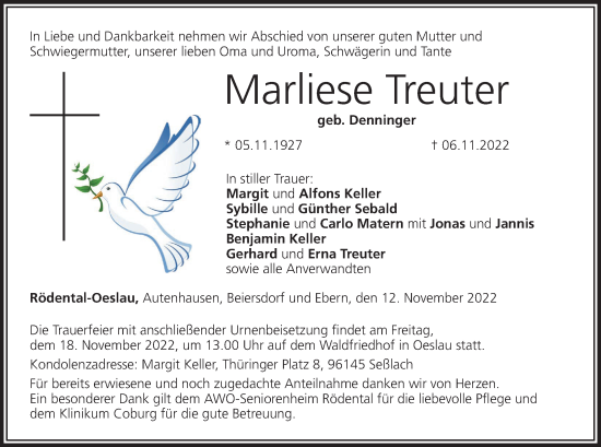 Anzeige von Marliese Treuter von MGO