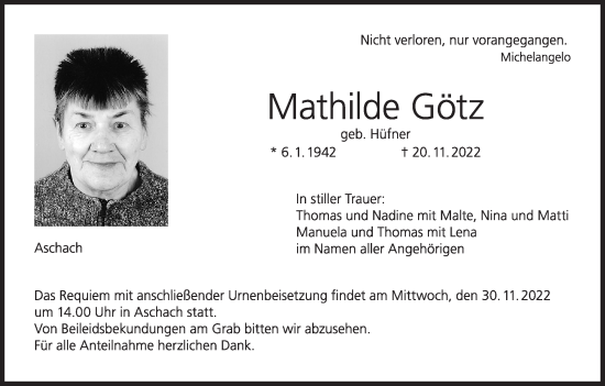 Anzeige von Mathilde Götz von MGO