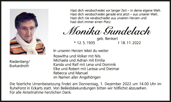 Anzeige von Monika Gundelach von MGO