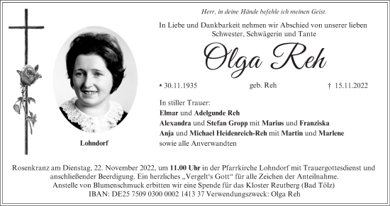 Anzeige von Olga Reh von MGO