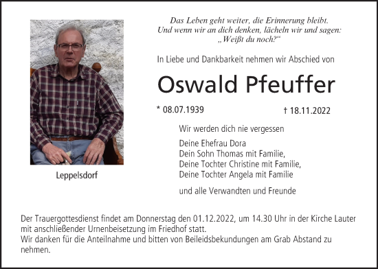 Anzeige von Oswald Pfeuffer von MGO