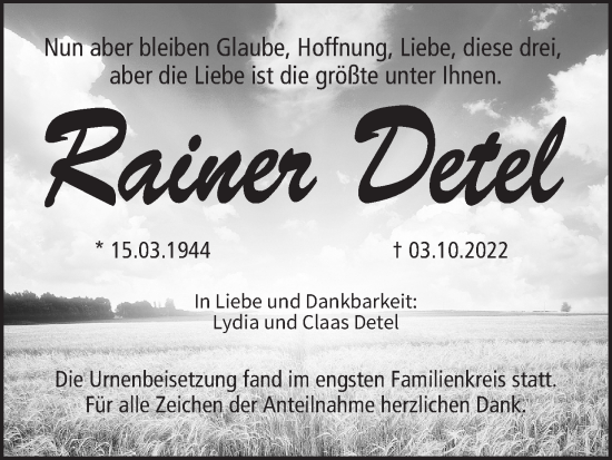 Anzeige von Rainer Detel von MGO