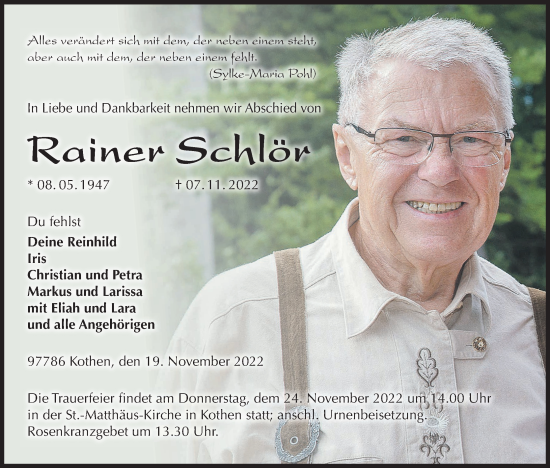 Anzeige von Rainer Schlör von MGO