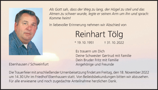 Anzeige von Reinhart Tölg von MGO