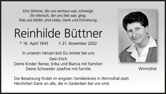 Anzeige von Reinhilde Büttner von MGO