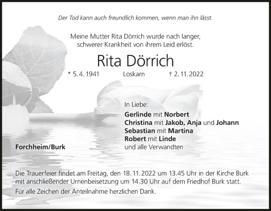 Anzeige von Rita Dörrich von MGO