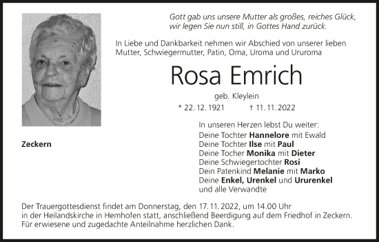 Anzeige von Rosa Emrich von MGO
