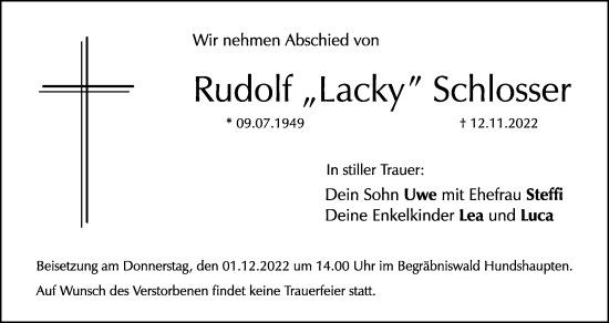 Anzeige von Rudolf  Schlosser von MGO