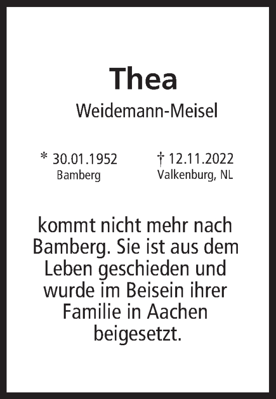 Anzeige von Thea Weidemann-Meisel von MGO