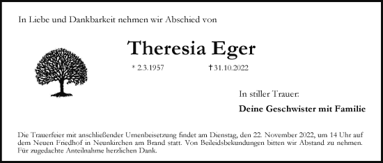 Anzeige von Theresia Eger von MGO