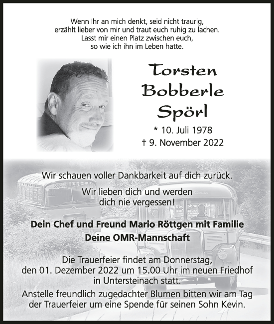 Anzeige von Torsten Bobberle Spörl von MGO