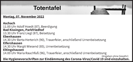 Anzeige von Totentafel vom 07.11.2022 von MGO