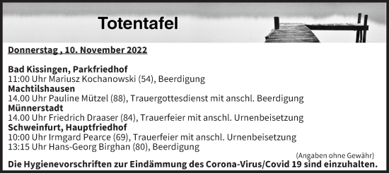 Anzeige von Totentafel vom 10.11.2022 von MGO