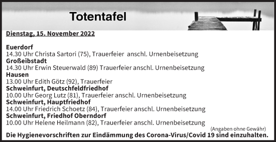 Anzeige von Totentafel vom 15.11.2022 von MGO