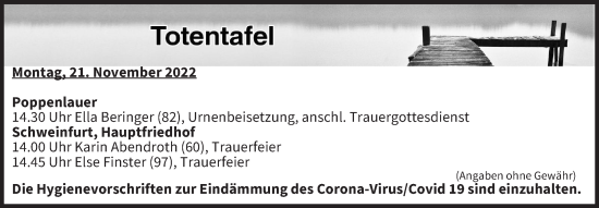 Anzeige von Totentafel vom 21.11.2022 von MGO