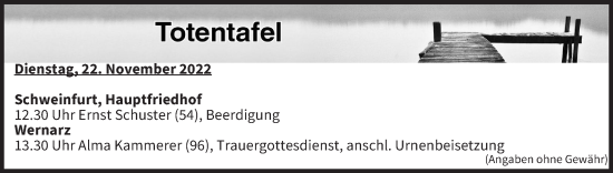 Anzeige von Totentafel vom 22.11.2022 von MGO