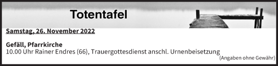 Anzeige von Totentafel vom 26.11.2022 von MGO