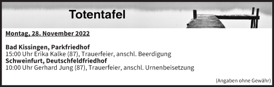 Anzeige von Totentafel vom 28.11.2022 von MGO