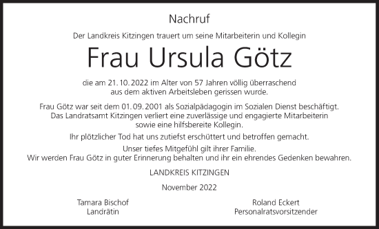 Anzeige von Ursula Götz von MGO