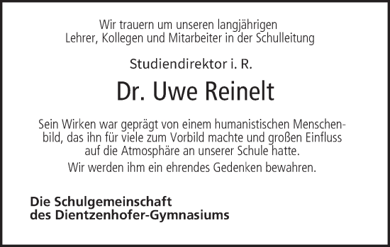 Anzeige von Uwe Reinelt von MGO