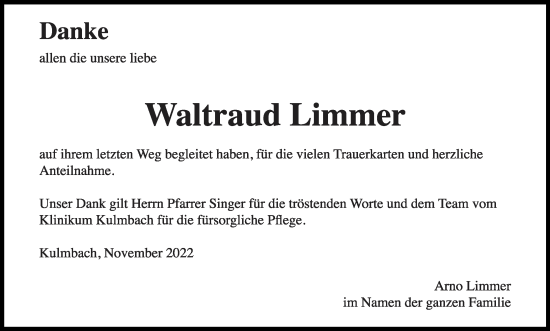 Anzeige von Waltraud Limmer von MGO