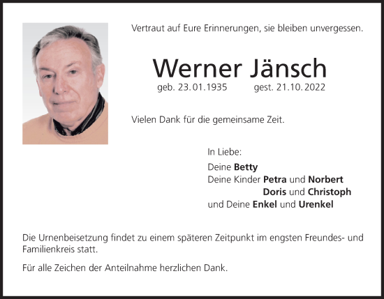 Anzeige von Werner Jänsch von MGO