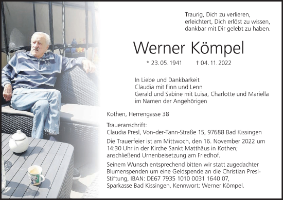 Anzeige von Werner Kömpel von MGO