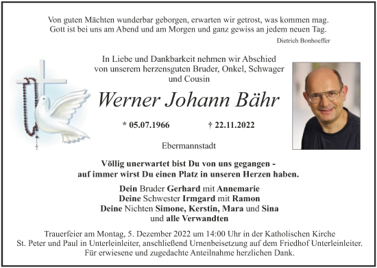 Anzeige von Werner Johann Bähr von MGO