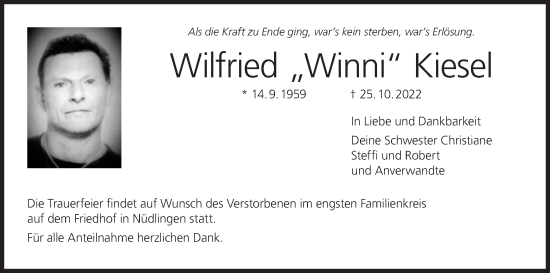 Anzeige von Wilfried Kiesel von MGO