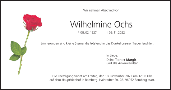 Anzeige von Wilhelmine Ochs von MGO