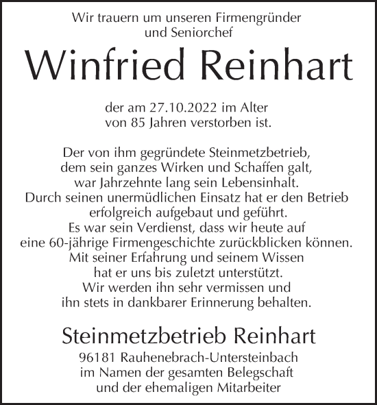 Anzeige von Winfried Reinhart von MGO