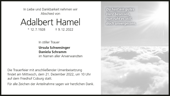 Anzeige von Adalbert Hamel von MGO