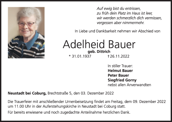 Anzeige von Adelheid Bauer von MGO