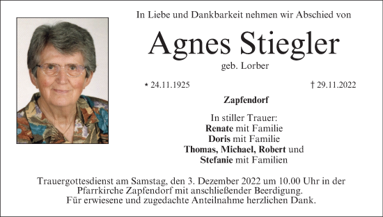 Anzeige von Agnes Stiegler von MGO