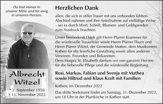 Anzeige von Albrecht Witzel von MGO