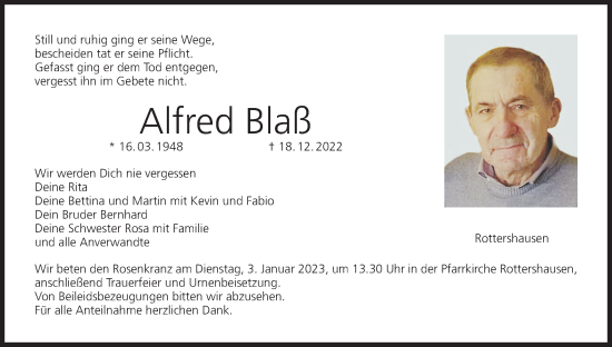 Anzeige von Alfred Blaß von MGO