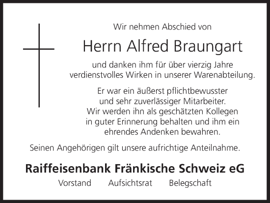 Anzeige von Alfred Braungart von MGO